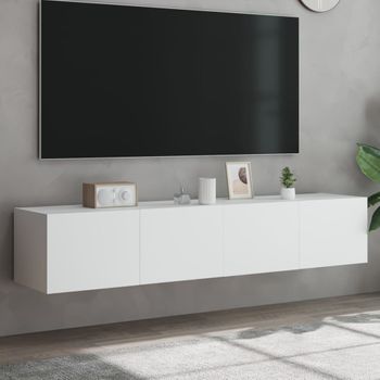 2 Uds Muebles Tv De Pared | Mueble De Salón | Armario Tv Con Luces Led Blanco 80x35x31 Cm Cfw780570