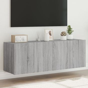 2 Uds Muebles Tv De Pared | Mueble De Salón | Armario Tv Con Luces Led Gris Sonoma 60x35x41 Cm Cfw780950