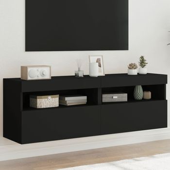 2 Uds Muebles Tv De Pared | Mueble De Salón | Armario Tv Con Luces Led Negro 60x30x40 Cm Cfw780577