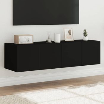 2 Uds Muebles Tv De Pared | Mueble De Salón | Armario Tv Con Luces Led Negro 60x35x31 Cm Cfw780578