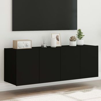 2 Uds Muebles Tv De Pared | Mueble De Salón | Armario Tv Con Luces Led Negro 60x35x41 Cm Cfw780579