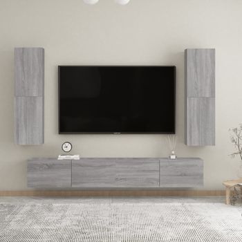 2 Uds Muebles Tv De Pared | Mueble De Salón | Armario Tv Gris Sonoma 30,5x30x110 Cm Cfw780860