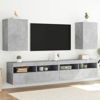 2 Uds Muebles Tv De Pared | Mueble De Salón | Armario Tv Madera Gris Hormigón 40,5x30x60 Cm Cfw780412