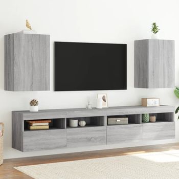 2 Uds Muebles Tv De Pared | Mueble De Salón | Armario Tv Madera Gris Sonoma 40,5x30x60 Cm Cfw780414