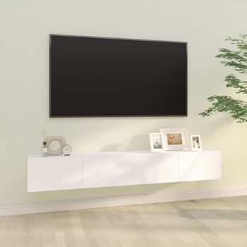 2 Uds Muebles Tv De Pared | Mueble De Salón | Armario Tv Madera Ingeniería Blanco 100x30x30 Cm Cfw780942