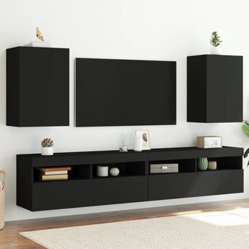 2 Uds Muebles Tv De Pared | Mueble De Salón | Armario Tv Madera Ingeniería Negro 40,5x30x60 Cm Cfw780946