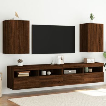 2 Uds Muebles Tv De Pared | Mueble De Salón | Armario Tv Madera Marrón Roble 40,5x30x60 Cm Cfw780417