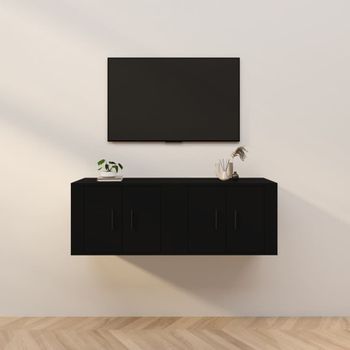 2 Uds Muebles Tv De Pared | Mueble De Salón | Armario Tv Negro 57x34,5x40 Cm Cfw780870