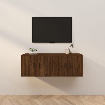 2 Uds Muebles Tv De Pared | Mueble De Salón | Armario Tv Roble Marrón 57x34,5x40 Cm Cfw780886