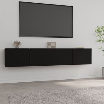 2 Uds Muebles Tv | Mueble De Salón | Armario Tv Madera Contrachapada Negro 80x30x30 Cm Cfw780686