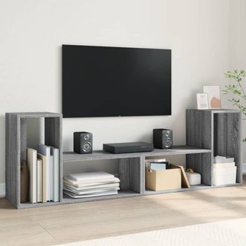 2 Uds Muebles Tv | Mueble De Salón | Armario Tv Madera Ingeniería Gris Sonoma 75x30x50 Cm Cfw780340