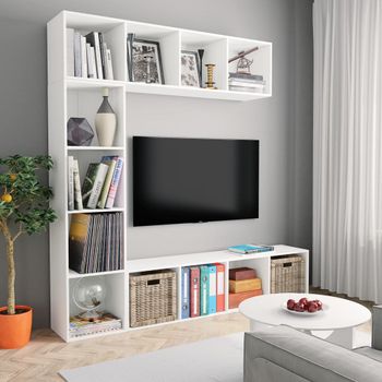 3 Uds Mueble Tv | Mueble De Salón | Armario Tv Y Librería Blanco 180x30x180 Cm Cfw778204