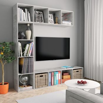 3 Uds Mueble Tv | Mueble De Salón | Armario Tv Y Librería Gris Hormigón 180x30x180 Cm Cfw778206