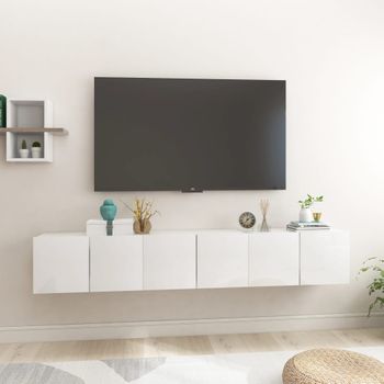 3 Uds Muebles Tv | Mueble De Salón | Armario Tv Colgantes Blanco Brillo 60x30x30 Cm Cfw780263