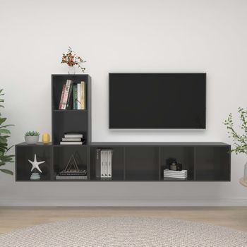 3 Uds Muebles Tv | Mueble De Salón | Armario Tv Madera De Ingeniería Gris Brillo Cfw780201