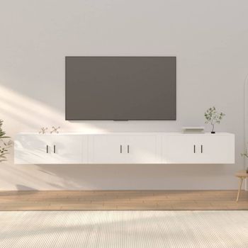 3 Uds Muebles Tv De Pared | Mueble De Salón | Armario Tv Blanco 100x34,5x40 Cm Cfw780895