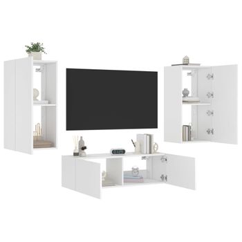 3 Uds Muebles Tv De Pared | Mueble De Salón | Armario Tv Con Luces Led Blanco Cfw780582