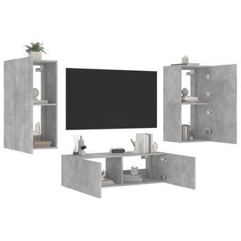 3 Uds Muebles Tv De Pared | Mueble De Salón | Armario Tv Con Luces Led Gris Hormigón Cfw780584