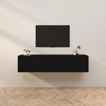 3 Uds Muebles Tv De Pared | Mueble De Salón | Armario Tv Negro 57x34,5x40 Cm Cfw780906