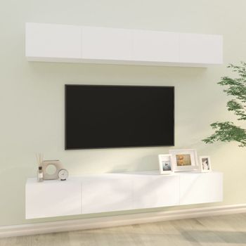 4 Uds Muebles Tv | Mueble De Salón | Armario Tv Blanco 100x30x30 Cm Cfw780350