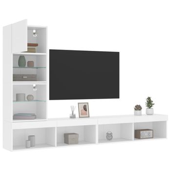 4 Uds Muebles Tv De Pared | Mueble De Salón | Armario Tv Con Led Madera Ingeniería Blanco Cfw780525