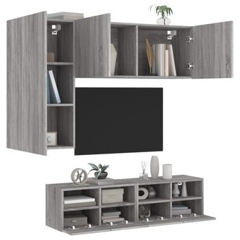 4 Uds Muebles Tv De Pared | Mueble De Salón | Armario Tv Madera De Ingeniería Gris Sonoma Cfw780424