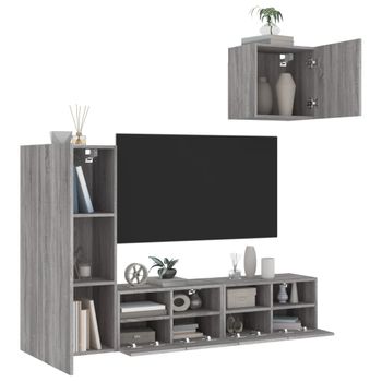 4 Uds Muebles Tv De Pared | Mueble De Salón | Armario Tv Madera De Ingeniería Gris Sonoma Cfw780426