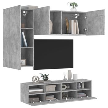 4 Uds Muebles Tv De Pared | Mueble De Salón | Armario Tv Madera Ingeniería Gris Hormigón Cfw780435