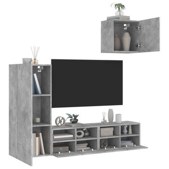 4 Uds Muebles Tv De Pared | Mueble De Salón | Armario Tv Madera Ingeniería Gris Hormigón Cfw780437