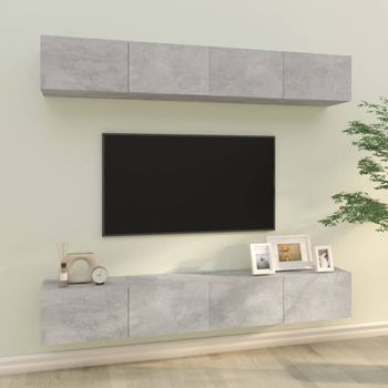 4 Uds Muebles Tv | Mueble De Salón | Armario Tv Gris Hormigón 100x30x30 Cm Cfw780352