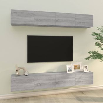 4 Uds Muebles Tv | Mueble De Salón | Armario Tv Gris Sonoma 100x30x30 Cm Cfw780353