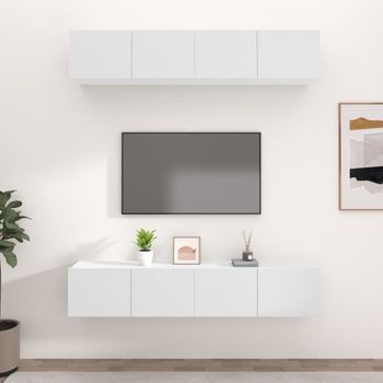 4 Uds Muebles Tv | Mueble De Salón | Armario Tv Madera Contrachapada Blanco 80x30x30 Cm Cfw780742