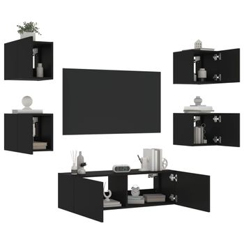 5 Uds Muebles Tv De Pared | Mueble De Salón | Armario Tv Con Luces Led Negro Cfw780612