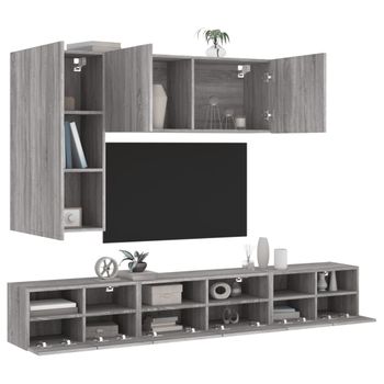 5 Uds Muebles Tv De Pared | Mueble De Salón | Armario Tv Madera De Ingeniería Gris Sonoma Cfw780450