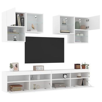 6 Uds Mueble Tv De Pared | Mueble De Salón | Armario Tv Con Luces Led Blanco Cfw776748