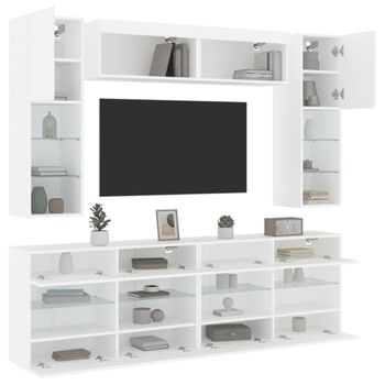 6 Uds Muebles Tv De Pared | Mueble De Salón | Armario Tvtv Con Luces Led Blanco Cfw780157