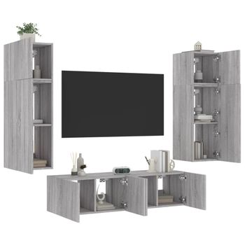 6 Uds Muebles Tv Pared | Mueble De Salón | Armario Tv Con Led Madera Ingeniería Gris Sonoma Cfw781050