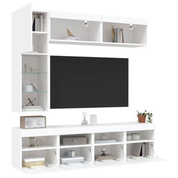 7 Uds Mueble Tv De Pared | Mueble De Salón | Armario Tv Con Luces Led Blanco Cfw776750