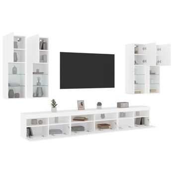 7 Uds Mueble Tv De Pared | Mueble De Salón | Armario Tv Con Luces Led Blanco Cfw776751