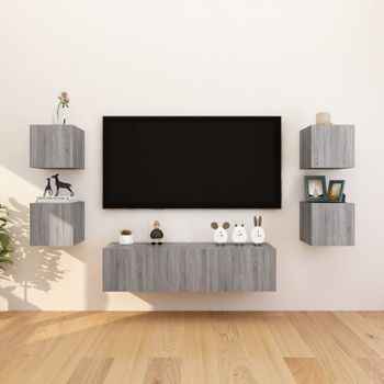 8 Uds Muebles Tv De Pared | Mueble De Salón | Armario Tv Gris Sonoma 30,5x30x30 Cm Cfw780917