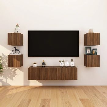 8 Uds Muebles Tv De Pared | Mueble De Salón | Armario Tv Roble Marrón 30,5x30x30 Cm Cfw780919