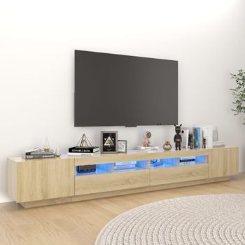 Mueble Tv | Mueble De Salón | Armario Tv Con Luces Led Color Roble Sonoma 260x35x40 Cm Cfw741634
