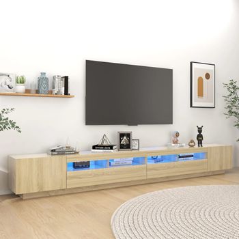 Mueble Tv | Mueble De Salón | Armario Tv Con Luces Led Color Roble Sonoma 300x35x40 Cm Cfw741635