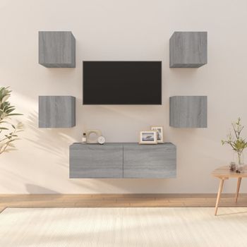 Juego De Muebles Tv De Pared | Mueble De Salón | Armario Tv Contrachapado Gris Sonoma Cfw766760