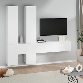 Mueble Tv De Pared | Mueble De Salón | Armario Tv Madera Contrachapada Blanco Cfw776776