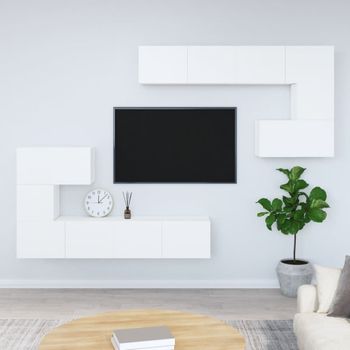 Mueble Tv De Pared | Mueble De Salón | Armario Tv Madera Contrachapada Blanco Cfw776777