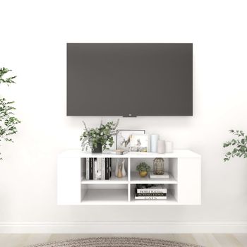 Mueble Tv De Pared | Mueble De Salón | Armario Tv Madera Contrachapada Blanco 102x35x35cm Cfw776778