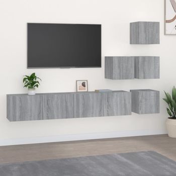 Mueble Tv De Pared | Mueble De Salón | Armario Tv Madera Contrachapada Gris Sonoma Cfw776786