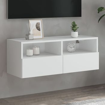 Mueble Tv De Pared | Mueble De Salón | Armario Tv Madera De Ingeniería Blanco 80x30x30 Cm Cfw776793