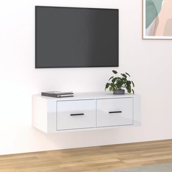 Mueble Tv | Mueble De Salón | Armario Tv Colgante Madera Blanco Brillante 80x36x25 Cm Cfw776881